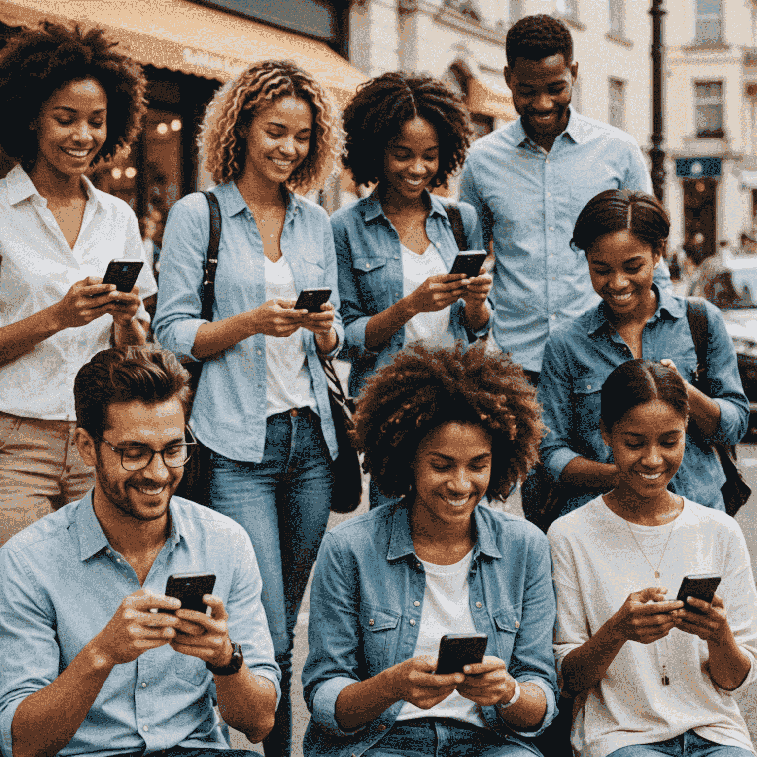 A group of people using mobile phones, representing various voice calling plans for individuals and families