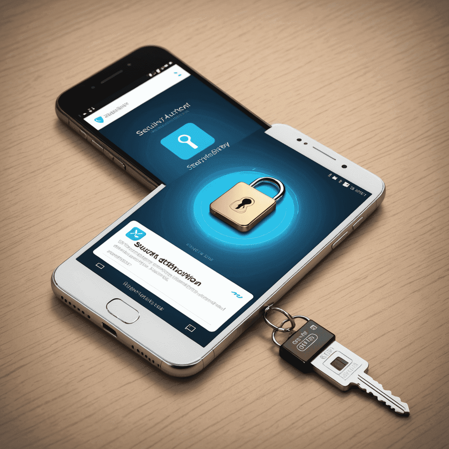 An illustration showing a smartphone and a security key, representing two-factor authentication process.