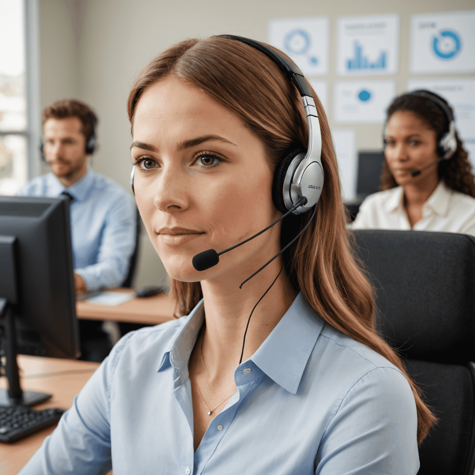 A customer service representative with a headset, symbolizing 24/7 customer support